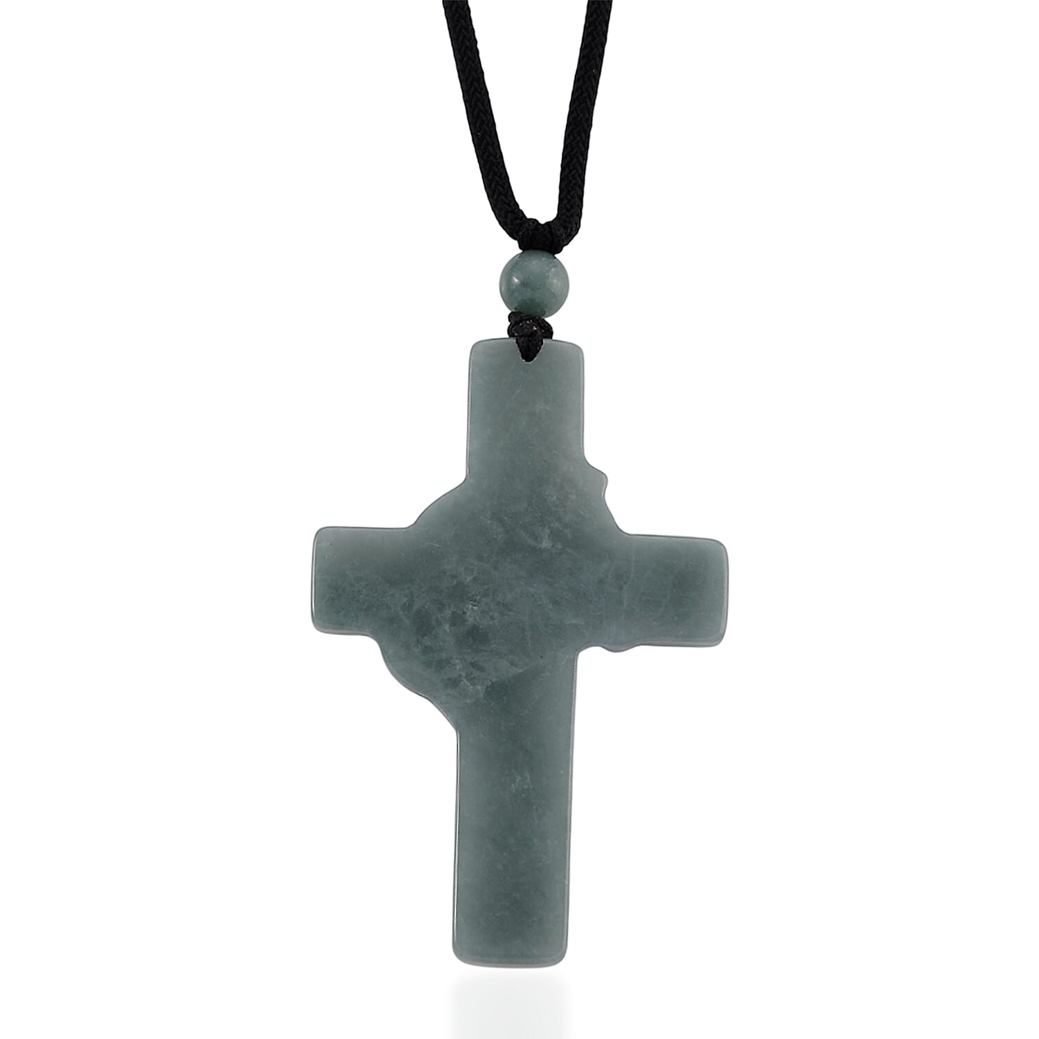 Natural Jade Adjustable Cross Necklace with Cotton Thread (Size - 28) 45.00 Ct.