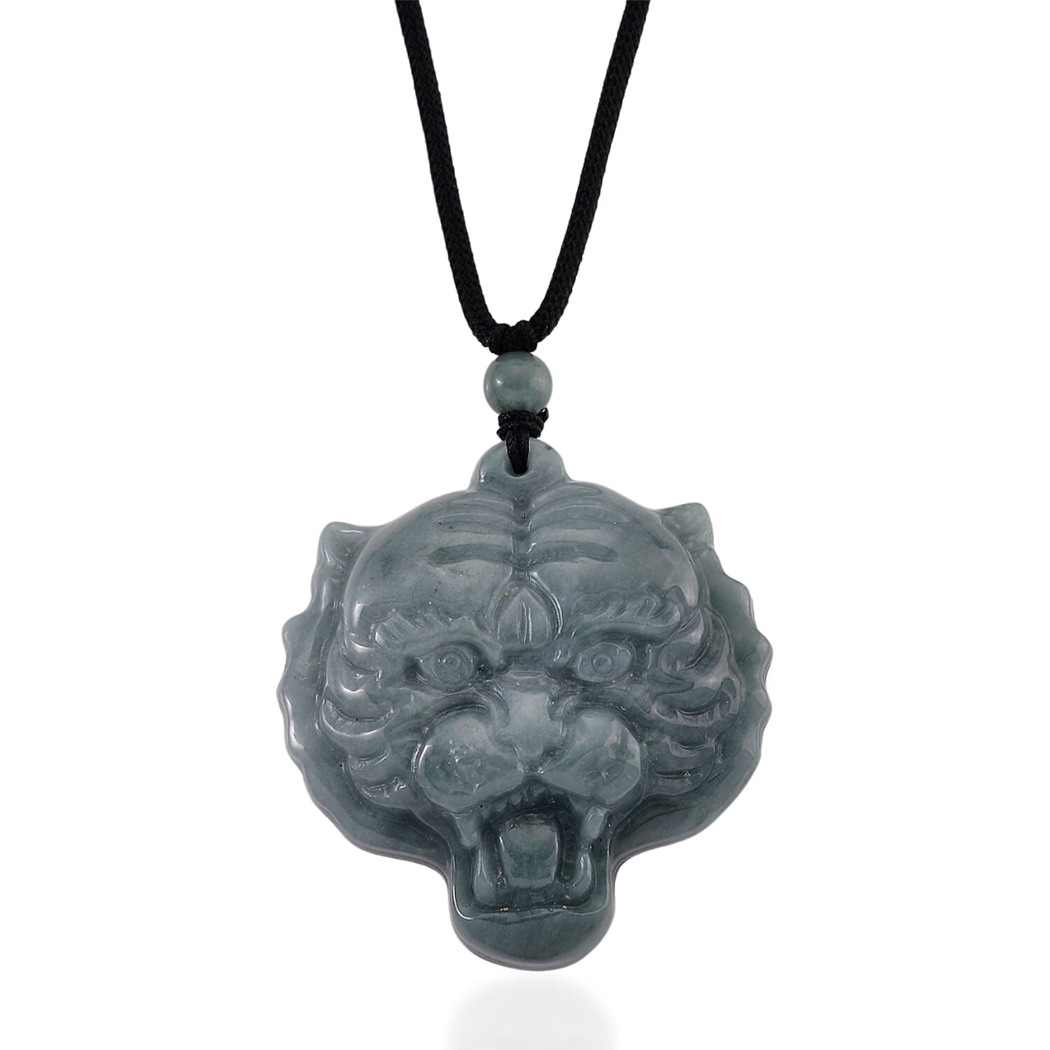 Natural Jade Adjustable Tiger Carved Necklace with Cotton Thread (Size - 28) 145.00 Ct.