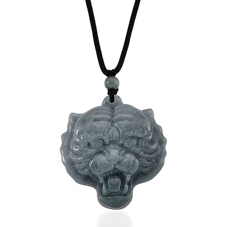 Natural Jade Adjustable Tiger Carved Necklace with Cotton Thread (Size - 28) 145.00 Ct.