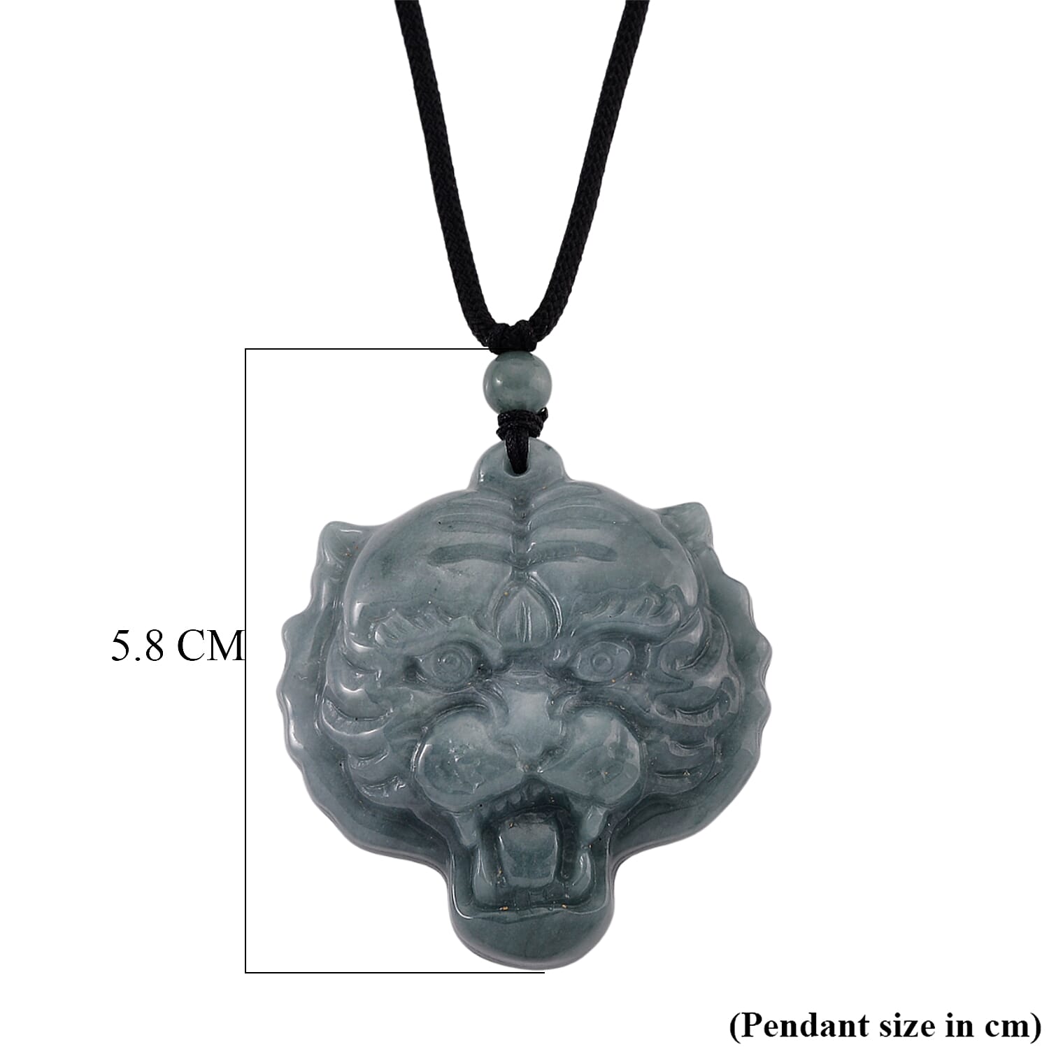 Natural Jade Adjustable Tiger Carved Necklace with Cotton Thread (Size - 28) 145.00 Ct.