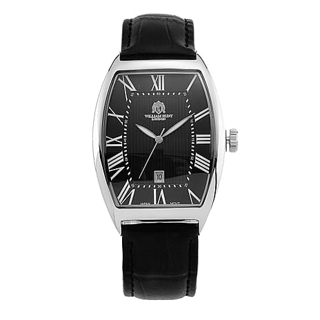 WILLIAM HUNT Limited Edition Japanese Miyota Movement 3ATM Water Resistant Watch With Genuine Leather Strap & Presentation Box - Black