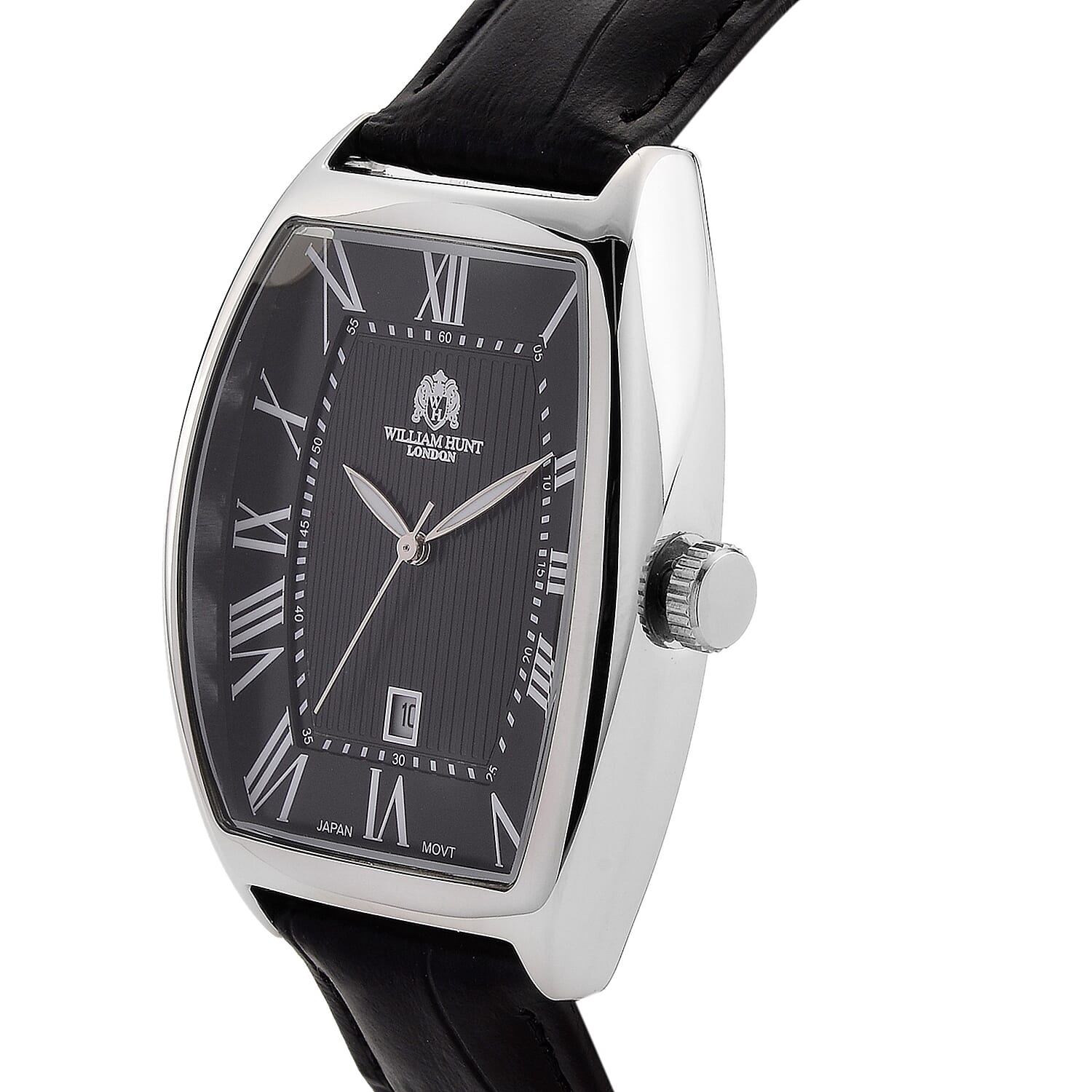 WILLIAM HUNT Limited Edition Japanese Miyota Movement 3ATM Water Resistant Watch With Genuine Leather Strap & Presentation Box - Black