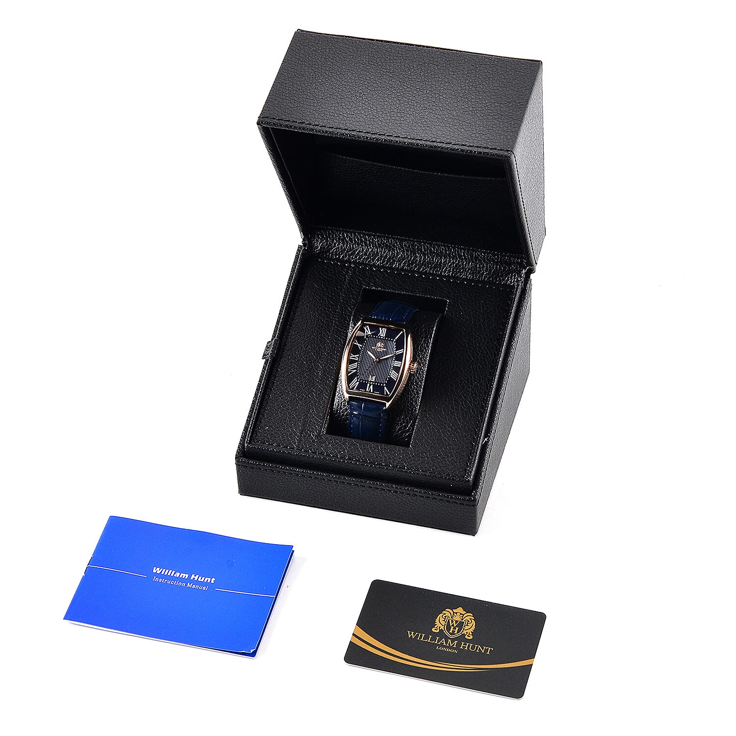 WILLIAM HUNT Limited Edition Japanese Miyota Movement 3ATM Water Resistant Watch With Genuine Leather Strap & Presentation Box - Black
