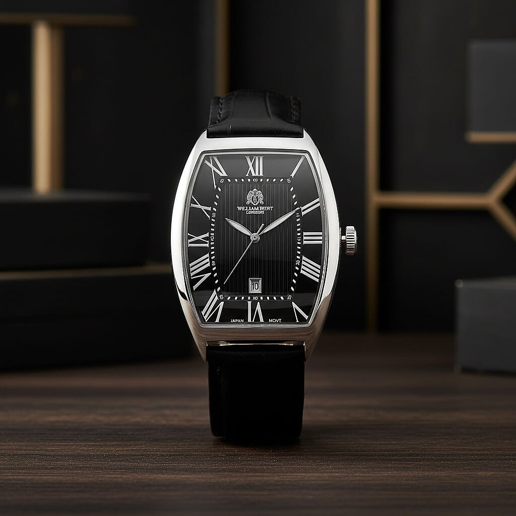 WILLIAM HUNT Limited Edition Japanese Miyota Movement 3ATM Water Resistant Watch With Genuine Leather Strap & Presentation Box - Black