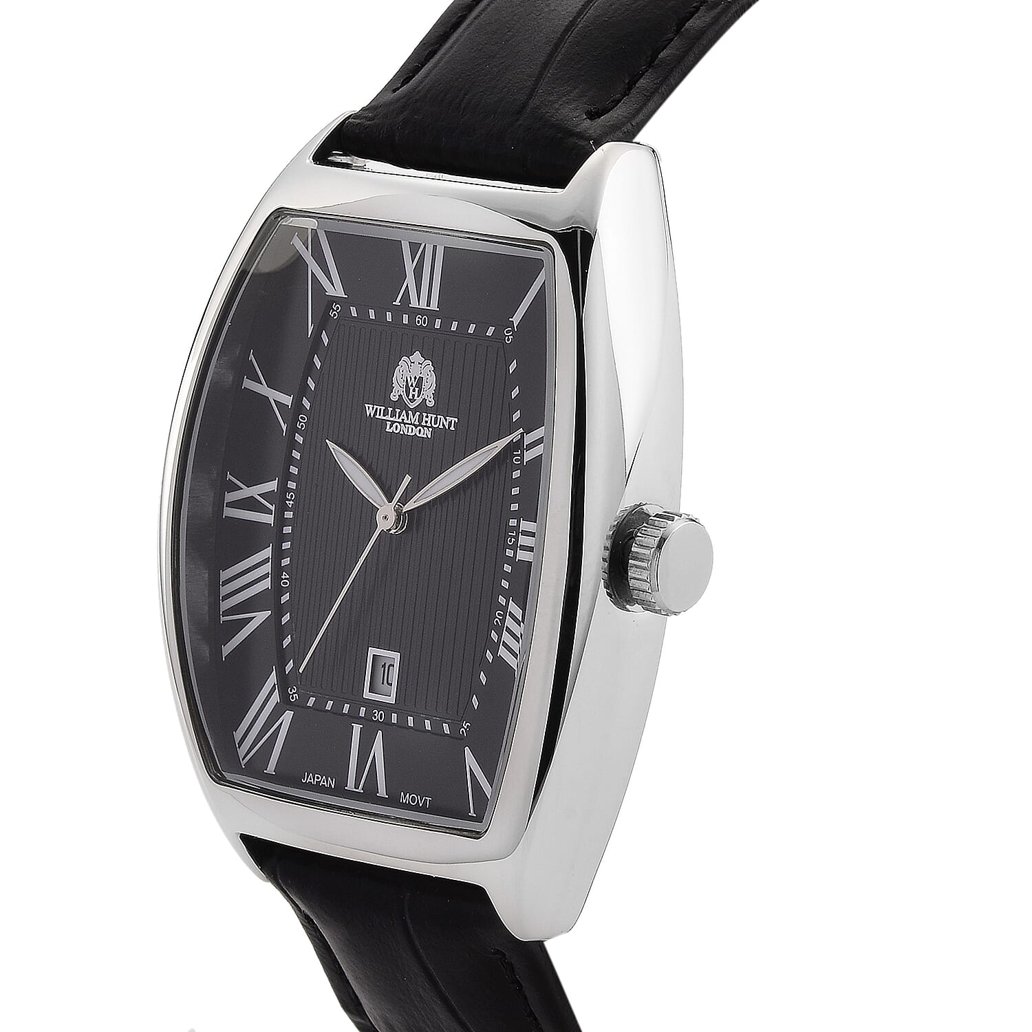 WILLIAM HUNT Limited Edition Japanese Miyota Movement 3ATM Water Resistant Watch With Genuine Leather Strap & Presentation Box - Black