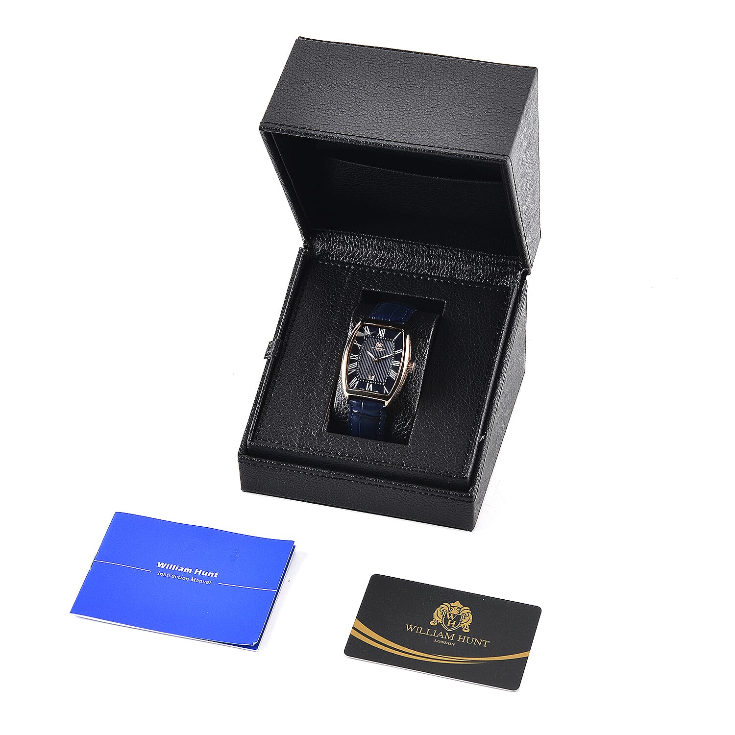 WILLIAM HUNT Limited Edition Japanese Miyota Movement 3ATM Water Resistant Watch With Genuine Leather Strap & Presentation Box - Black