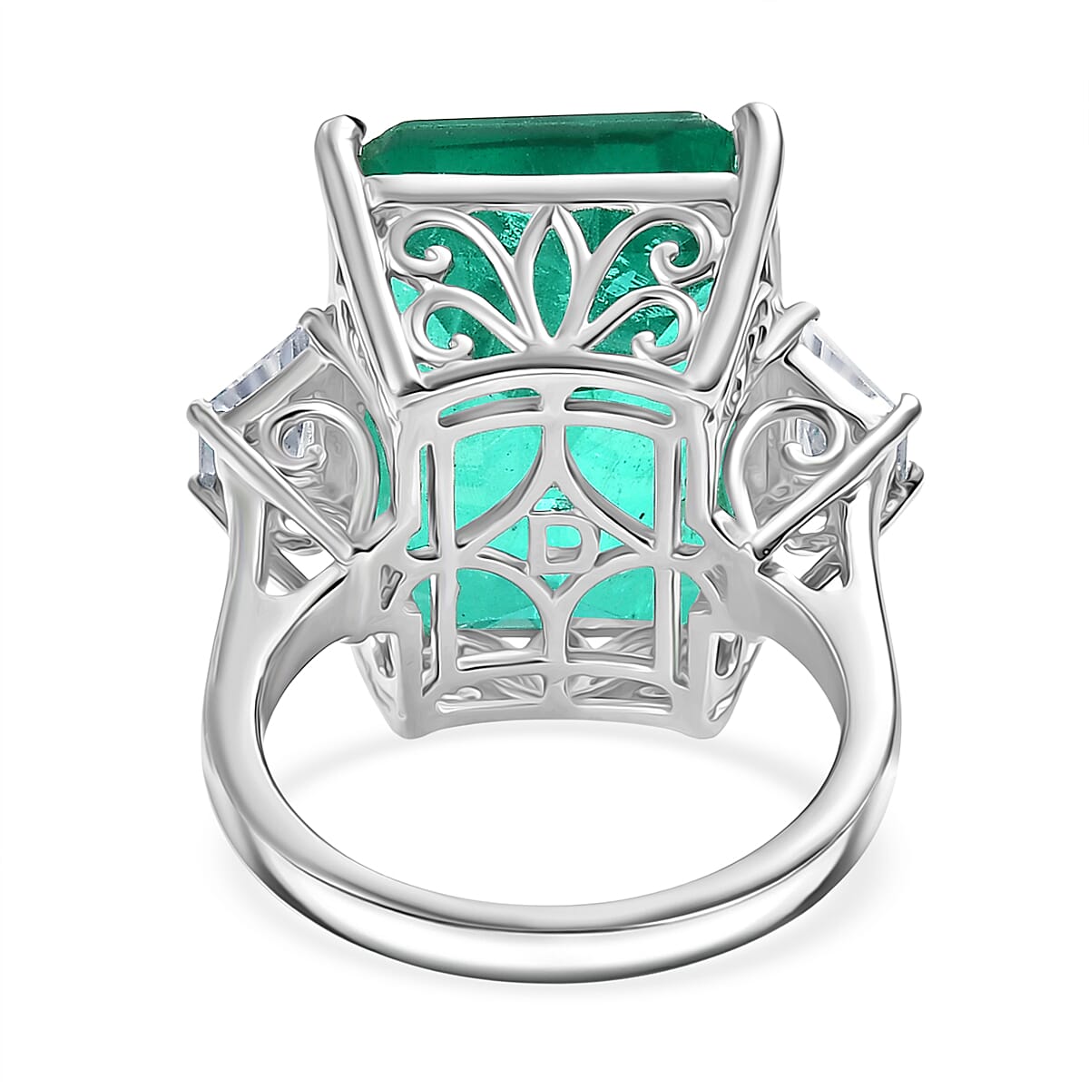 D'Joy Emeraldine Triplet Quartz & White Zircon Solitaire Ring in Rhodium Overlay Sterling Silver 18.78 Ct.