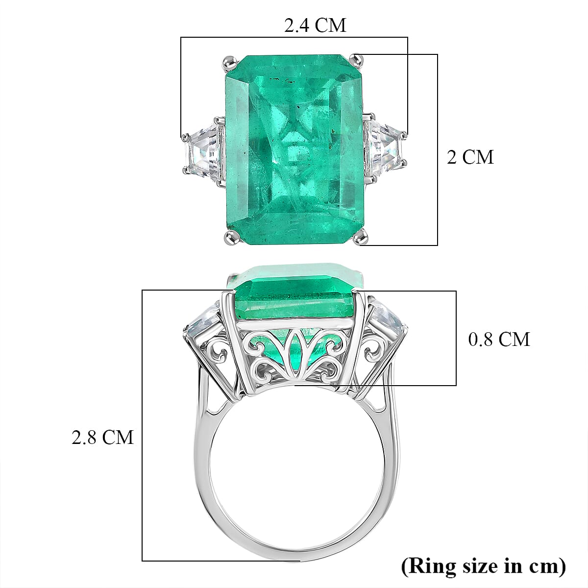 D'Joy Emeraldine Triplet Quartz & White Zircon Solitaire Ring in Rhodium Overlay Sterling Silver 18.78 Ct.