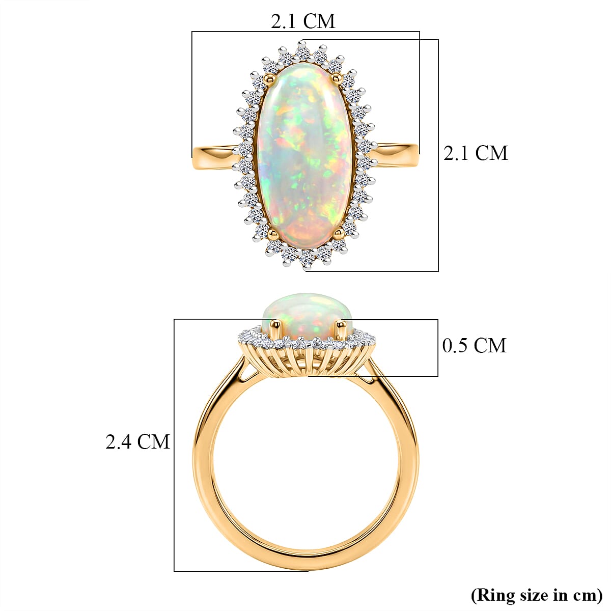 Luxuriant Ethiopian Opal & SI-G-H Lab Grown Diamond Halo Ring in 18K Vermeil Yellow Gold Plated Sterling Silver 3.34 Ct.