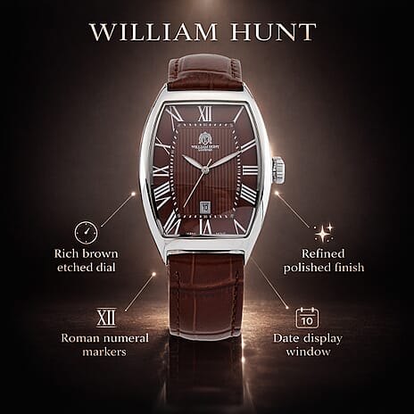 WILLIAM HUNT Limited Edition Japanese Miyota Movement 3ATM Water Resistant Watch With Genuine Leather Strap & Presentation Box - Brown