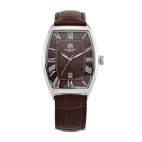 WILLIAM HUNT Limited Edition Japanese Miyota Movement 3ATM Water Resistant Watch With Genuine Leather Strap & Presentation Box - Brown