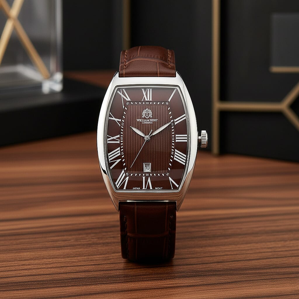 WILLIAM HUNT Limited Edition Japanese Miyota Movement 3ATM Water Resistant Watch With Genuine Leather Strap & Presentation Box - Brown