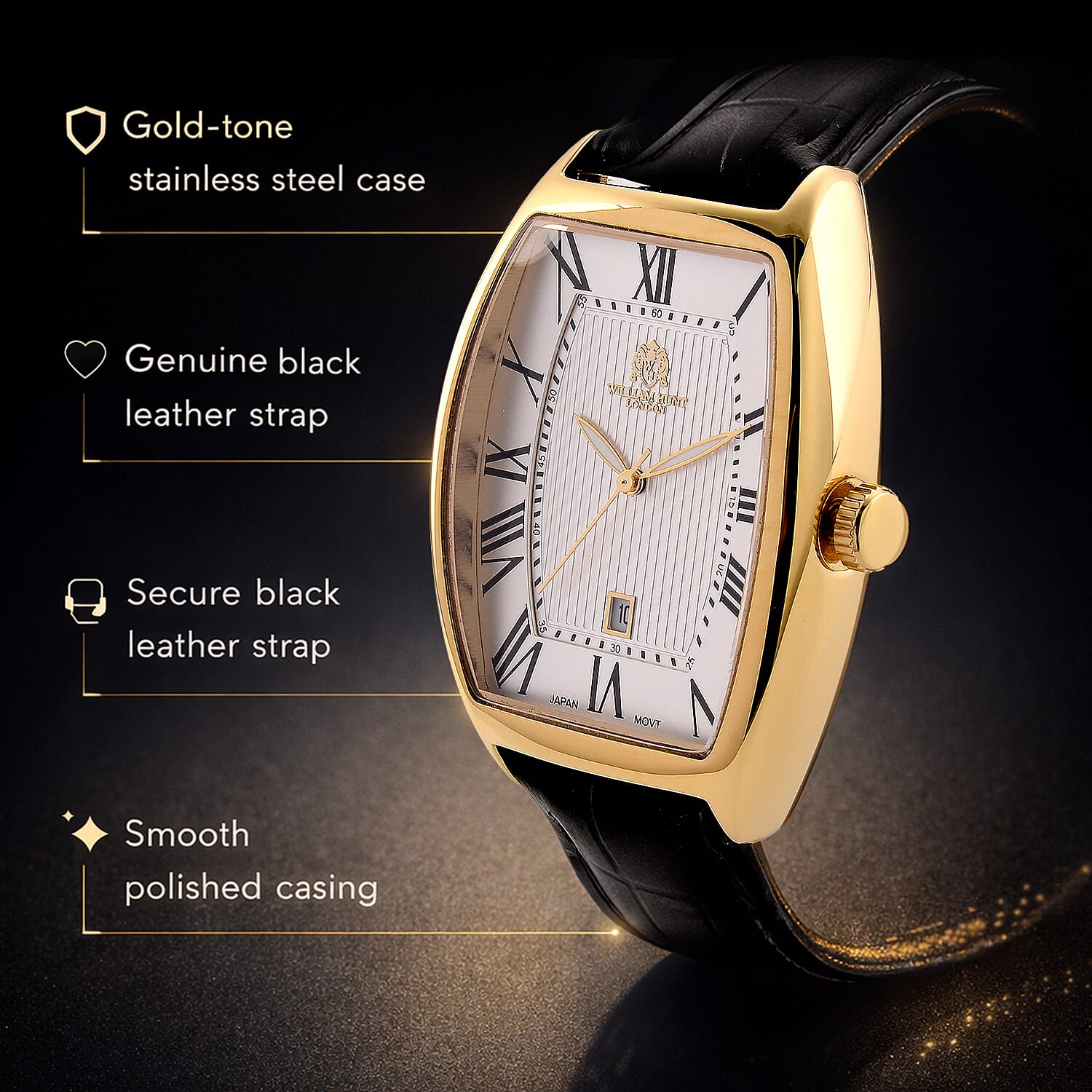 WILLIAM HUNT Limited Edition Japanese Miyota Movement 3ATM Water Resistant Watch With Genuine Leather Strap & Presentation Box - White