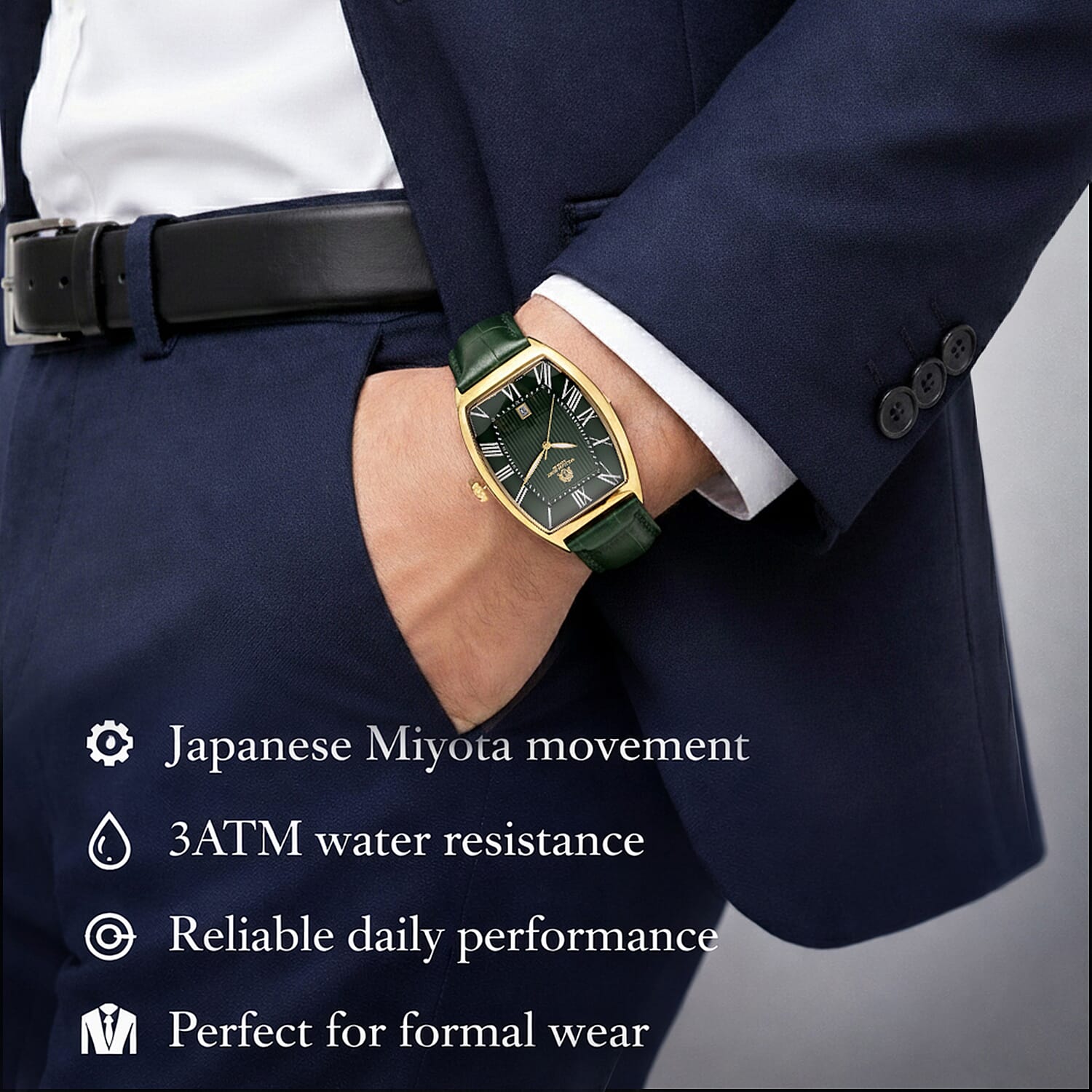 WILLIAM HUNT Limited Edition Japanese Miyota Movement 3ATM Water Resistant Watch With Genuine Leather Strap & Presentation Box - Green