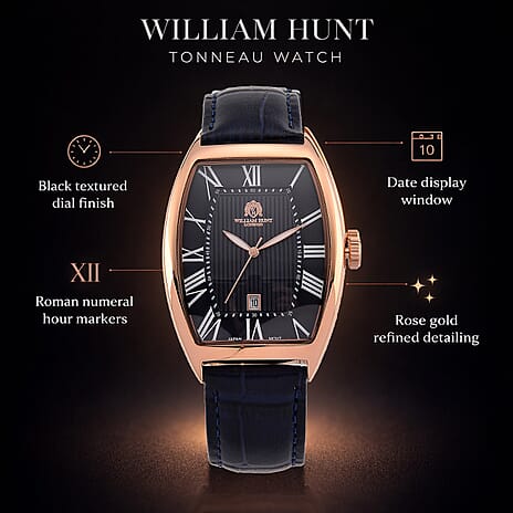 WILLIAM HUNT Limited Edition Japanese Miyota Movement 3ATM Water Resistant Watch With Genuine Leather Strap & Presentation Box - Rose