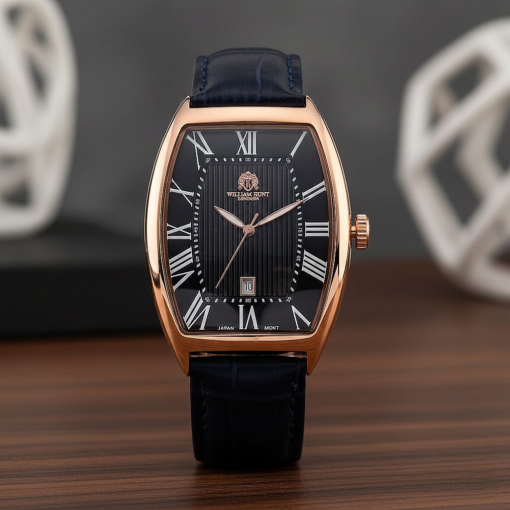 WILLIAM HUNT Limited Edition Japanese Miyota Movement 3ATM Water Resistant Watch With Genuine Leather Strap & Presentation Box - Rose