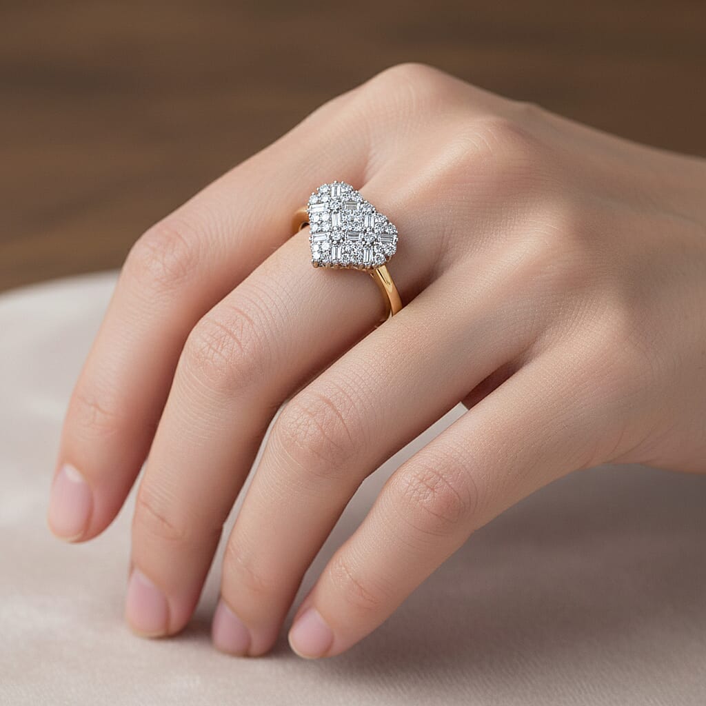 Luxuriant SI-G-H Lab Grown Diamond Cluster Heart Ring in 18K Vermeil Yellow Gold Plated Sterling Silver