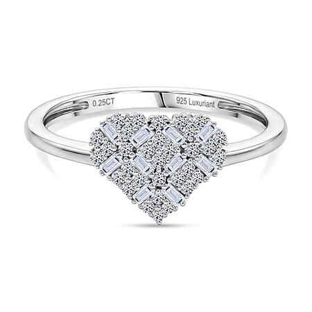 LUXURIANT Lab Grown Diamond Cluster Heart Ring in Rhodium Overlay Sterling Silver (SI-GH) LUXURIANT Lab Grown Diamond Cluster Heart Ring in Rhodium Overlay Sterling Silver (SI-GH)