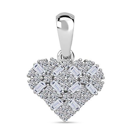 LUXURIANT Lab Grown Diamond Cluster Heart Pendant in Rhodium Overlay Sterling Silver 0.25 Ct. (SI-GH)