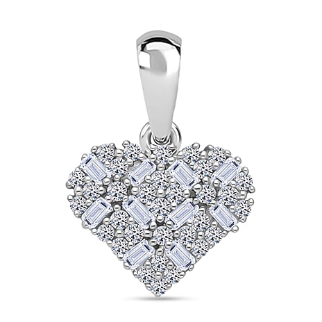 Luxuriant SI-GH Lab Grown Diamond Cluster Heart Pendant in Rhodium Overlay Sterling Silver