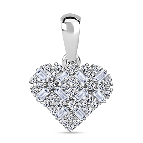 LUXURIANT Lab Grown Diamond Cluster Heart Pendant in Rhodium Overlay