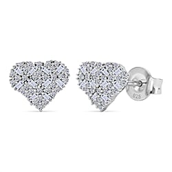 LUXURIANT Lab Grown Diamond Cluster Heart Push Post Earring in Rhodium Overlay Sterling Silver (SI-GH)