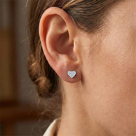 Luxuriant - Lab Grown Diamond (SI-G-H) Cluster Heart Push Post Earring in Rhodium Overlay Sterling Silver 0.25 Ct.