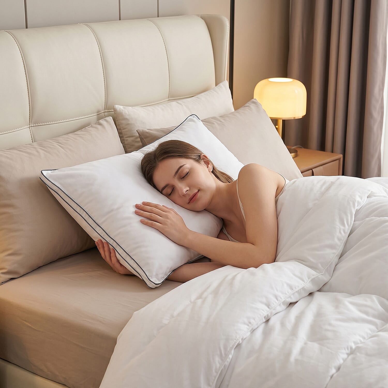 Livmore Hotel Quality Super Soft Pillow Enhancer Filled with Faux Down (Size 50x75 cm) - White with Silver Piping