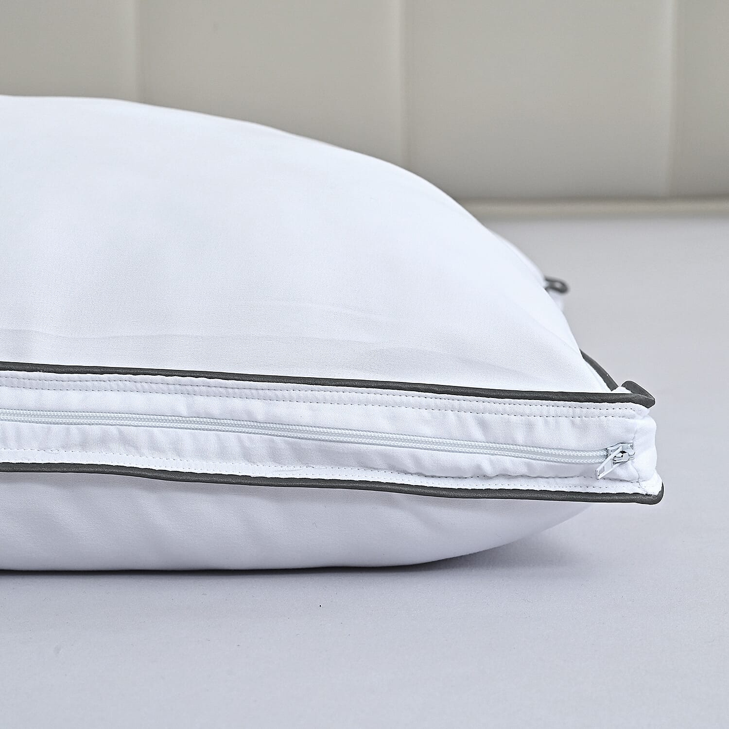 Livmore Hotel Quality Super Soft Pillow Enhancer Filled with Faux Down (Size 50x75 cm) - White with Silver Piping