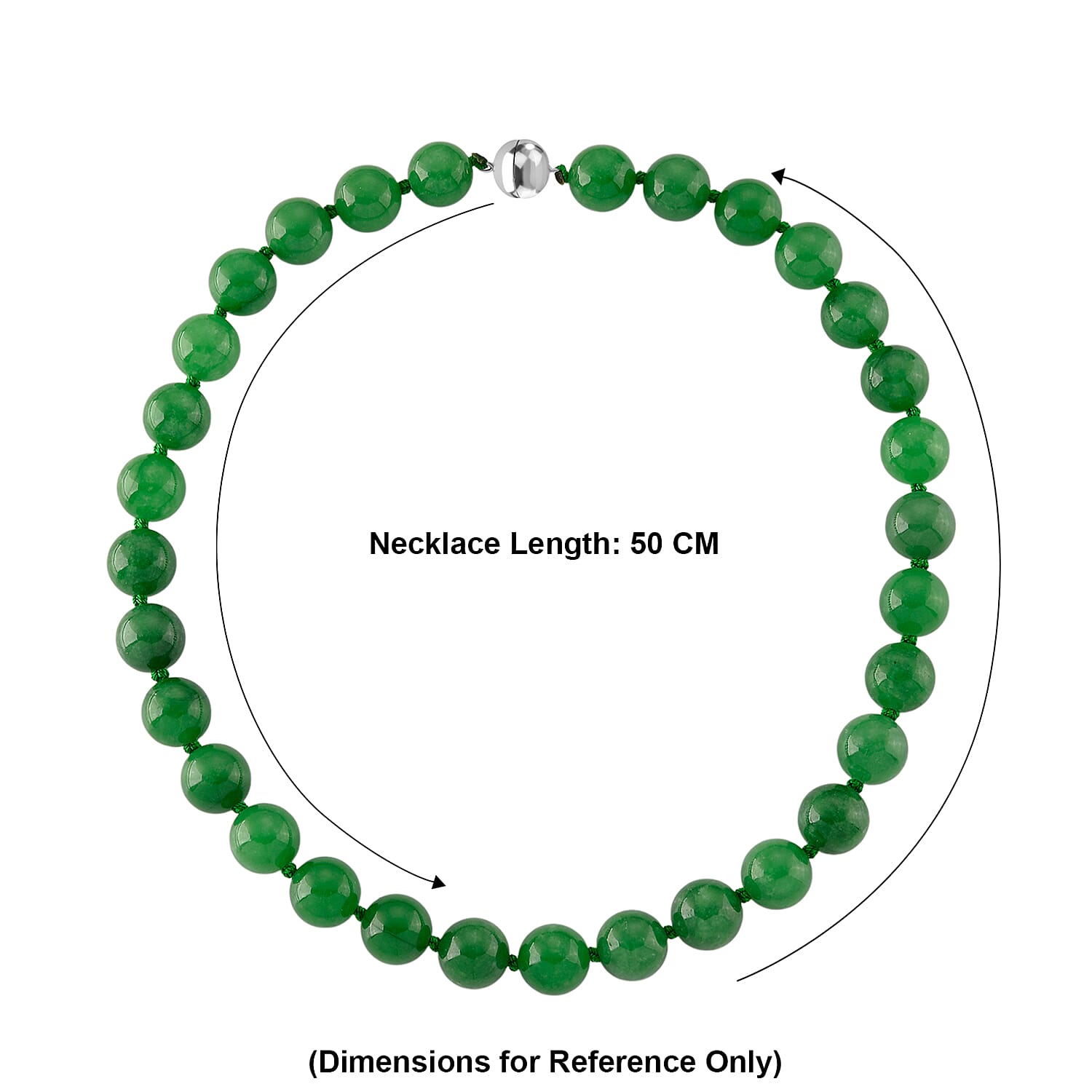 D'Joy Enhanced Green Jade Hand Knotted Beads Necklace (Size - 20) in Rhodium Overlay Sterling Silver with Magnetic Lock 300.00 Ct.