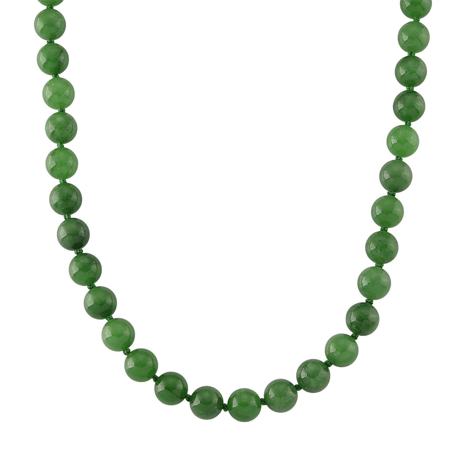 D'Joy Enhanced Green Jade Beads Necklace (Size - 20) in Rhodium Overlay Sterling Silver 300.00 Ct.