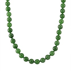 Set of 3 D'Joy Enhanced Green Jade Beads Stud Earring, Hoop Earring and Hand Knotted Beads Necklace (Size - 20) with Magnetic Clasp in Rhodium Overlay Sterling Silver