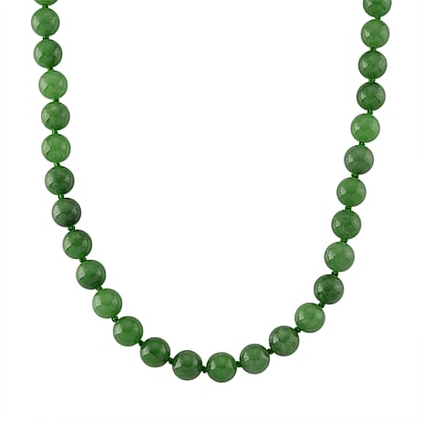 D'Joy Enhanced Green Jade Beads Necklace (Size - 20) in Rhodium Overlay Sterling Silver 300.00 Ct.