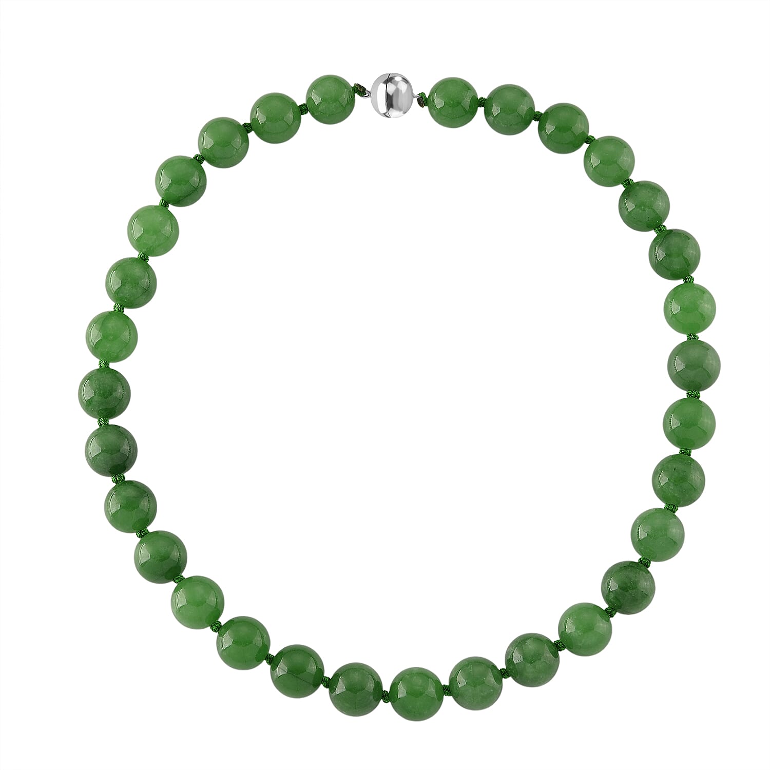 D'Joy Enhanced Green Jade Beads Necklace (Size - 20) in Rhodium Overlay Sterling Silver 300.00 Ct.