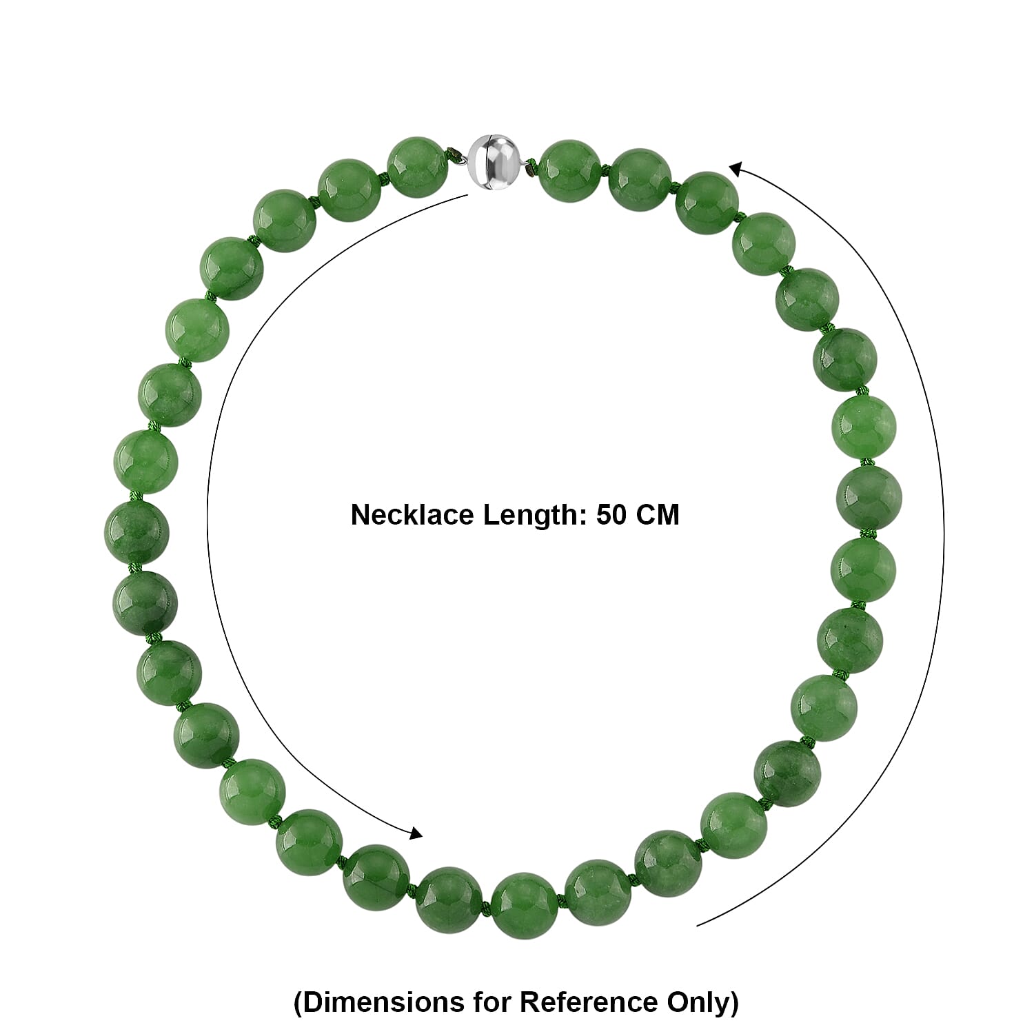 D'Joy Enhanced Green Jade Beads Necklace (Size - 20) in Rhodium Overlay Sterling Silver 300.00 Ct.