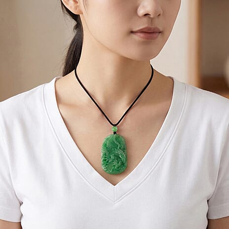 Enhanced Green Jade Beads Necklace (Size - 28) with Adjustable Cotton Thread 110.00 Ct.