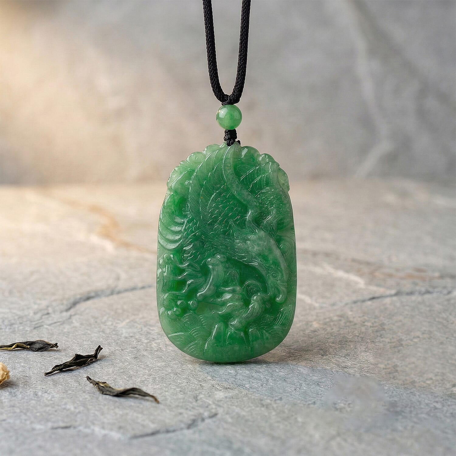 Enhanced Green Jade Beads Necklace (Size - 28) with Adjustable Cotton Thread 110.00 Ct.