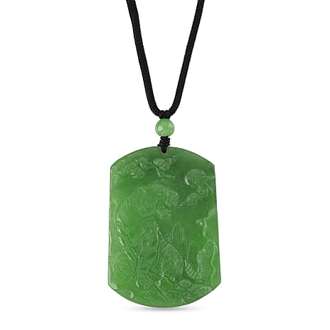 Enhanced Green Jade Beads Necklace (Size - 28) with Adjustable Cotton Thread 110.00 Ct.