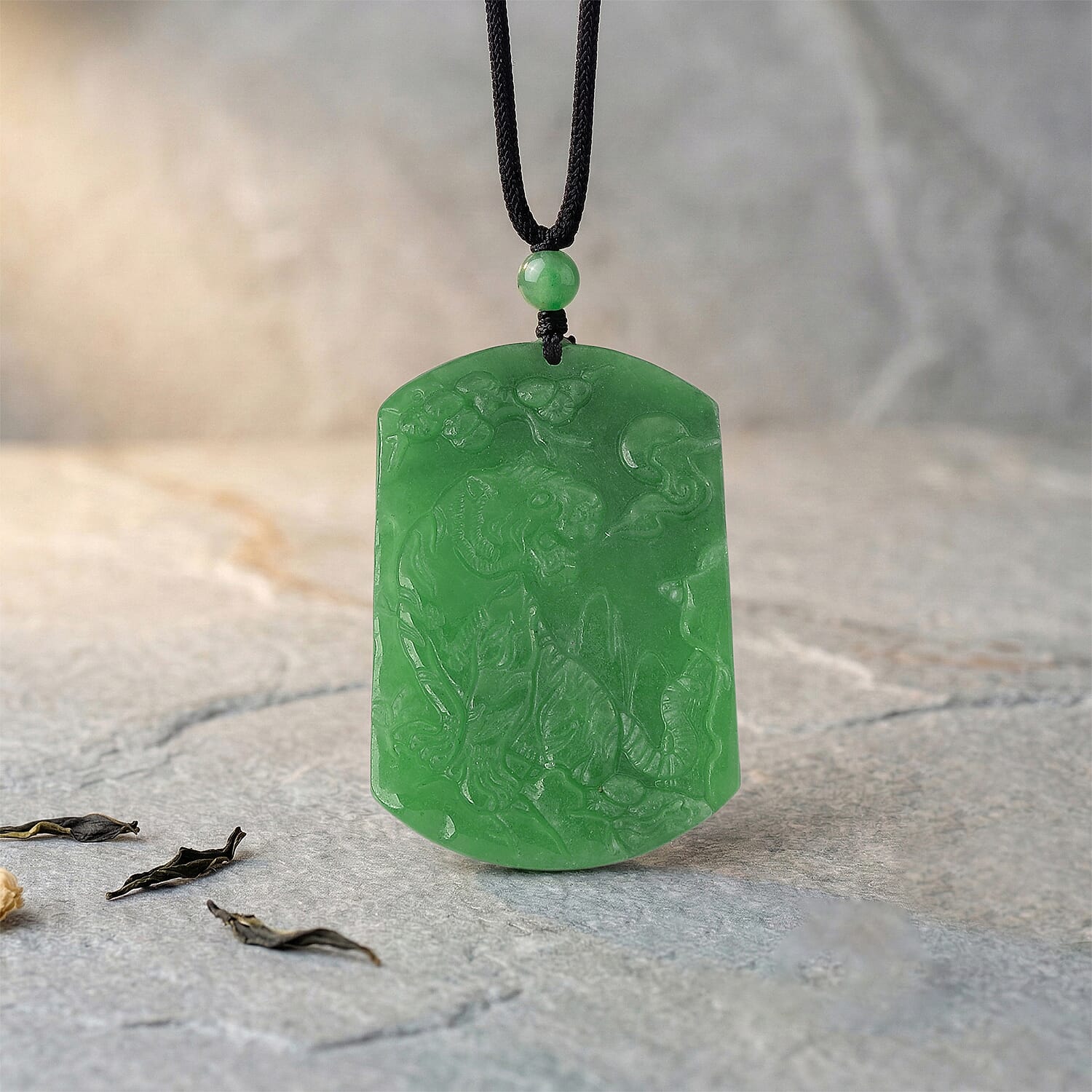 Enhanced Green Jade Beads Necklace (Size - 28) with Adjustable Cotton Thread 110.00 Ct.
