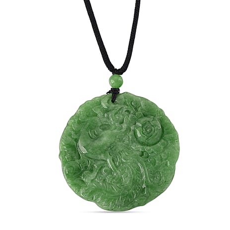 Enhanced Green Jade Beads Necklace (Size - 28) with Adjustable Cotton Thraed 110.00 Ct.