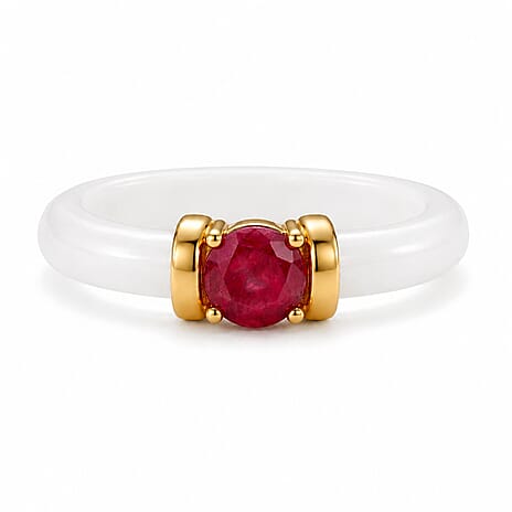 D'Joy - African Ruby & Dyed White Jade Band Ring in Yellow Gold Plated Sterling Silver 7.90 Ct.