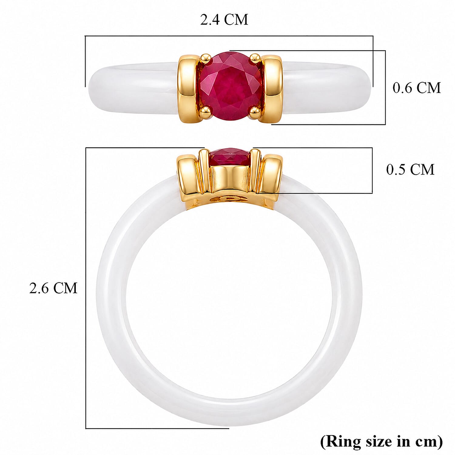 D'Joy - African Ruby & Dyed White Jade Band Ring in Yellow Gold Plated Sterling Silver 7.90 Ct.