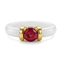 D'Joy - Fissure Filled Ruby & Dayed White Jade Band Ring in Yellow Gold Plated Sterling Silver 7.90 Ct.
