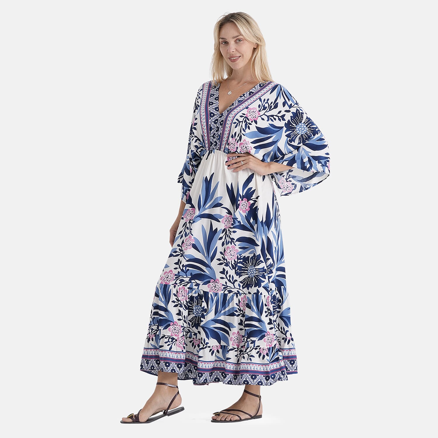 La Marey Printed Dress (Size - One Size) - White Blue