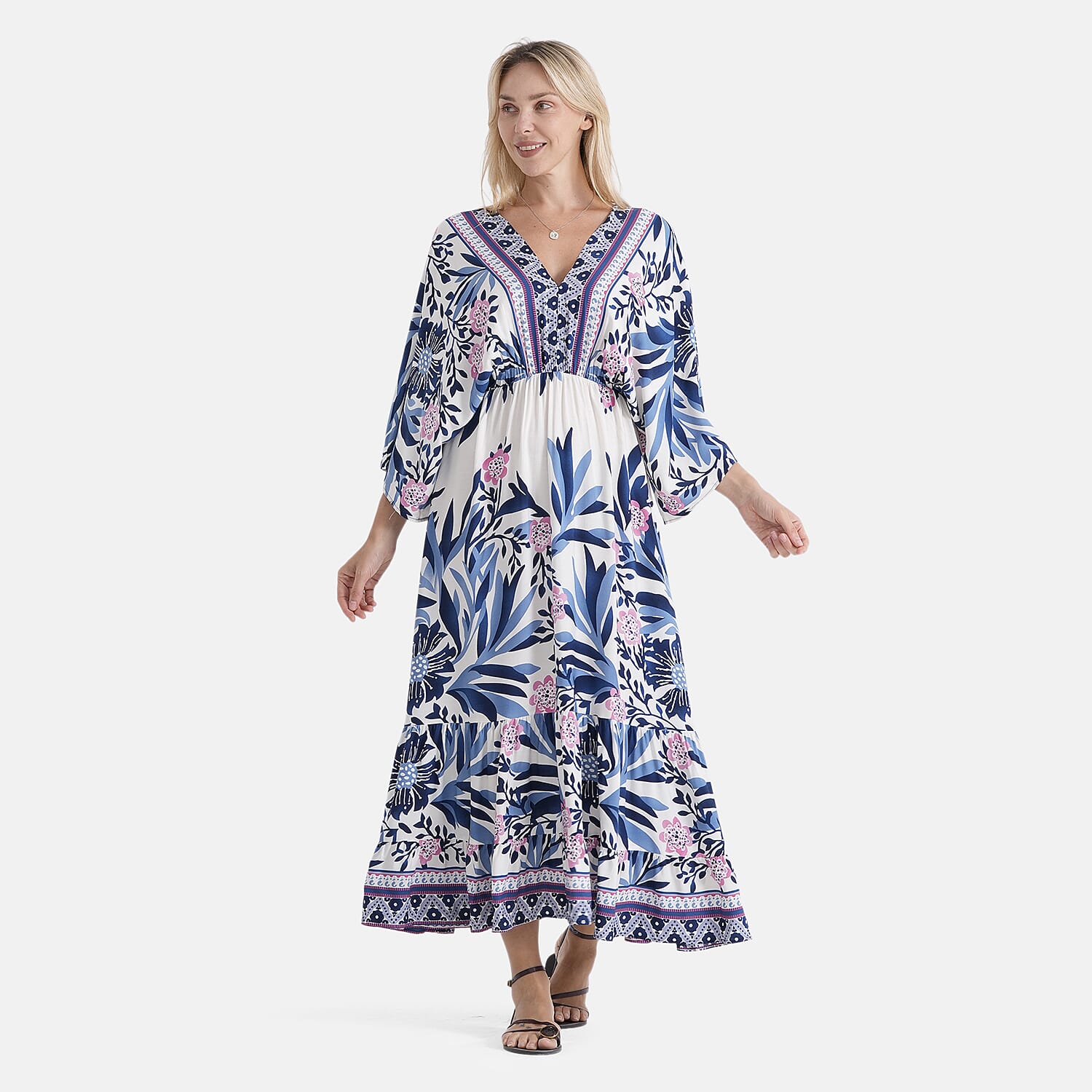 La Marey Printed Dress (Size - One Size) - White Blue