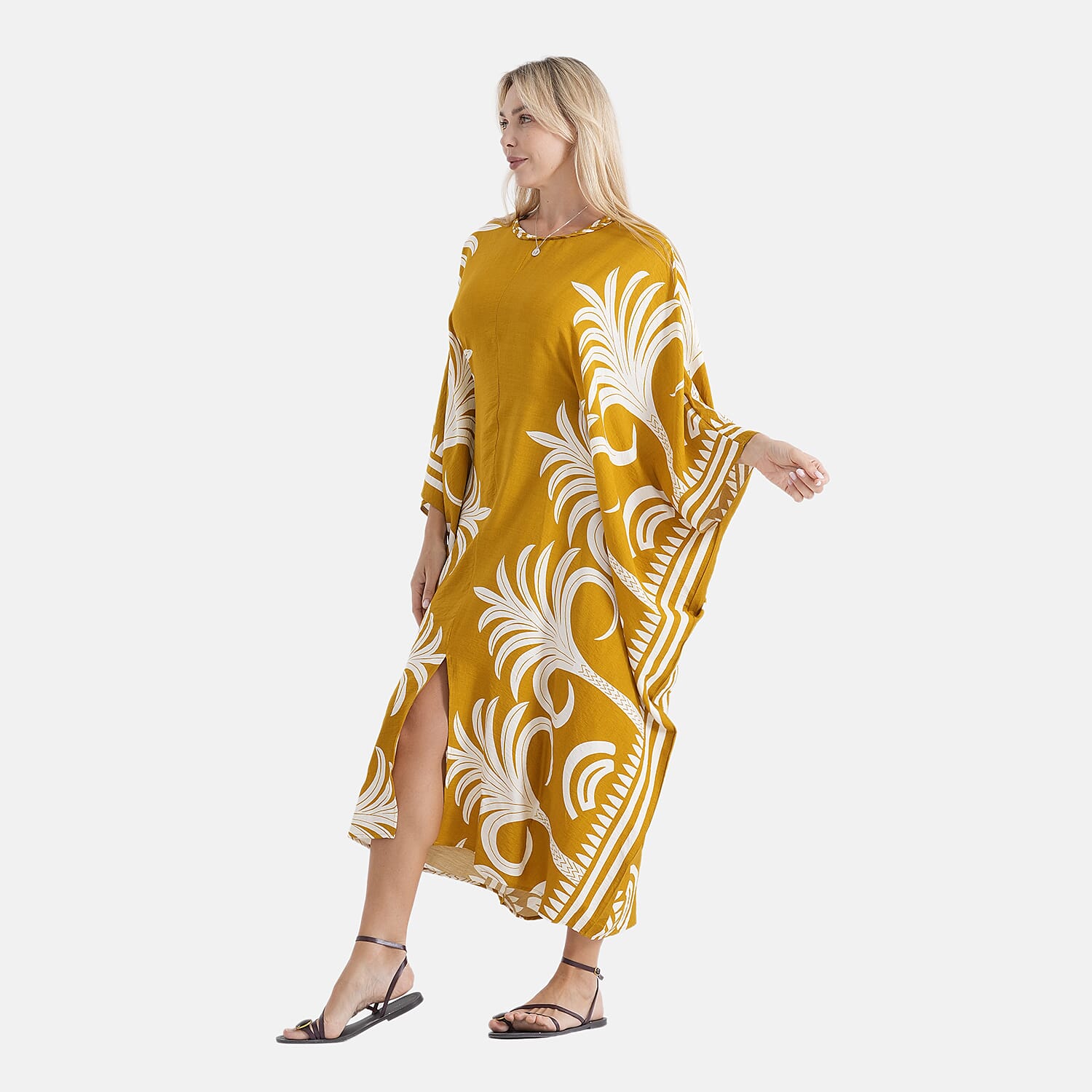 La Marey Embroidered Holiday Kaftan Dress (Size - One Size) - Yellow