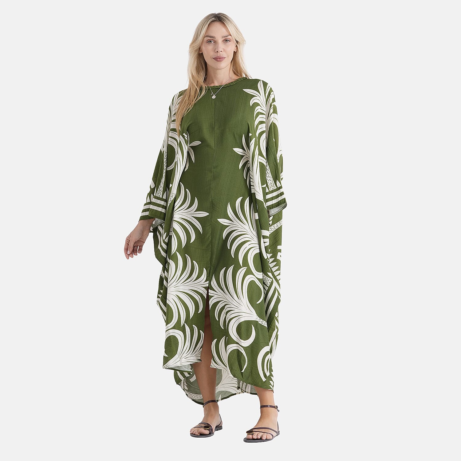 La Marey Embroidered Holiday Kaftan Dress (Size - One Size) - Green