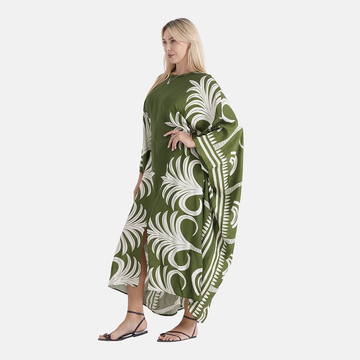 La Marey Embroidered Holiday Kaftan Dress (Size - One Size) - Green