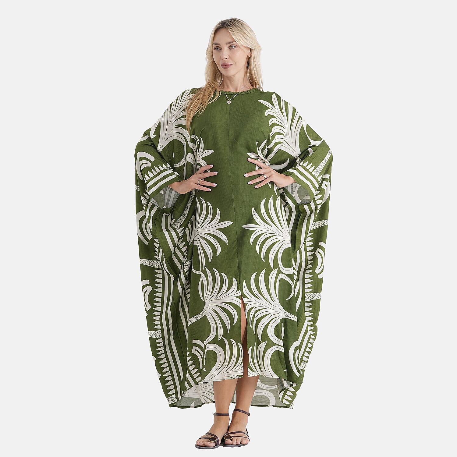 La Marey Embroidered Holiday Kaftan Dress (Size - One Size) - Green