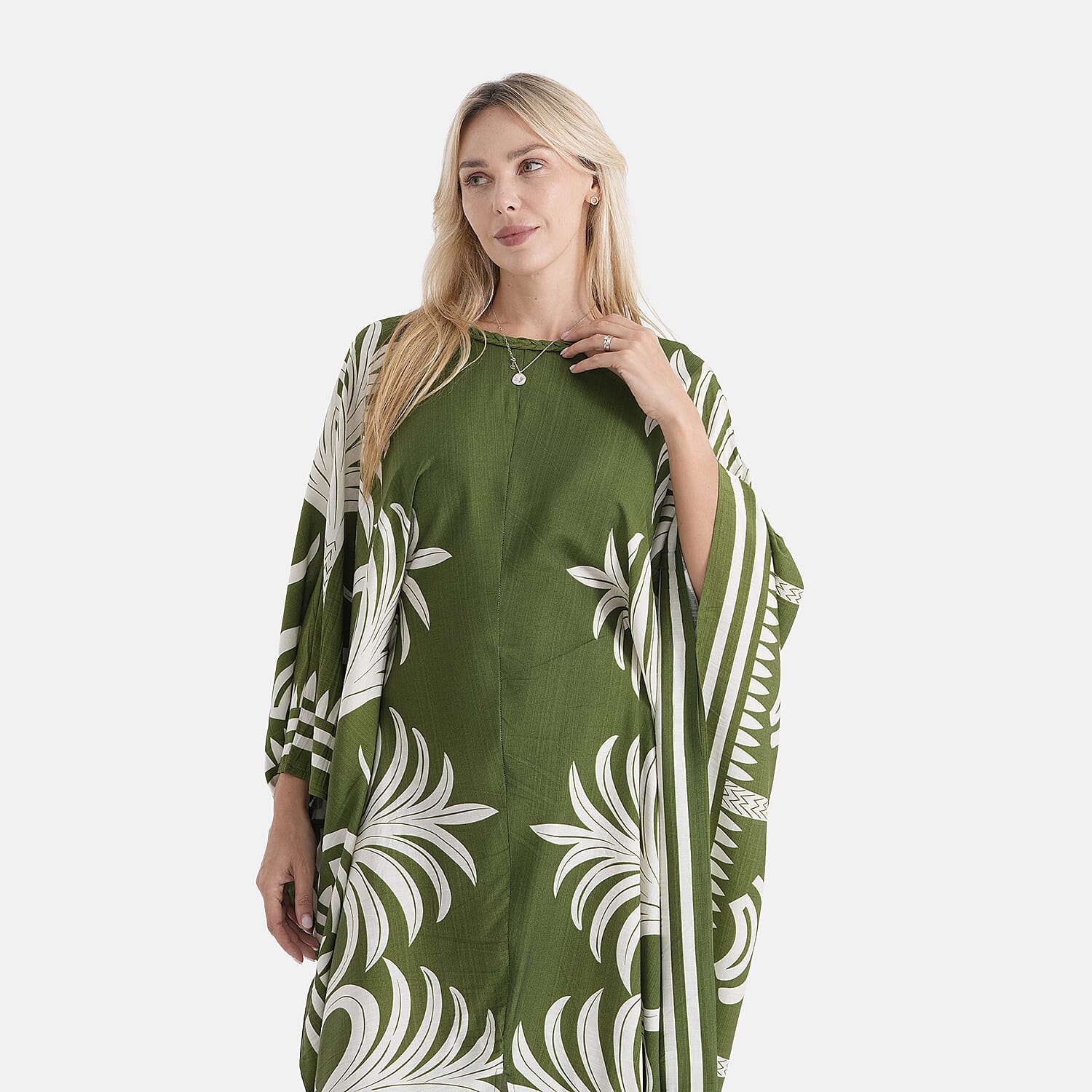 La Marey Embroidered Holiday Kaftan Dress (Size - One Size) - Green